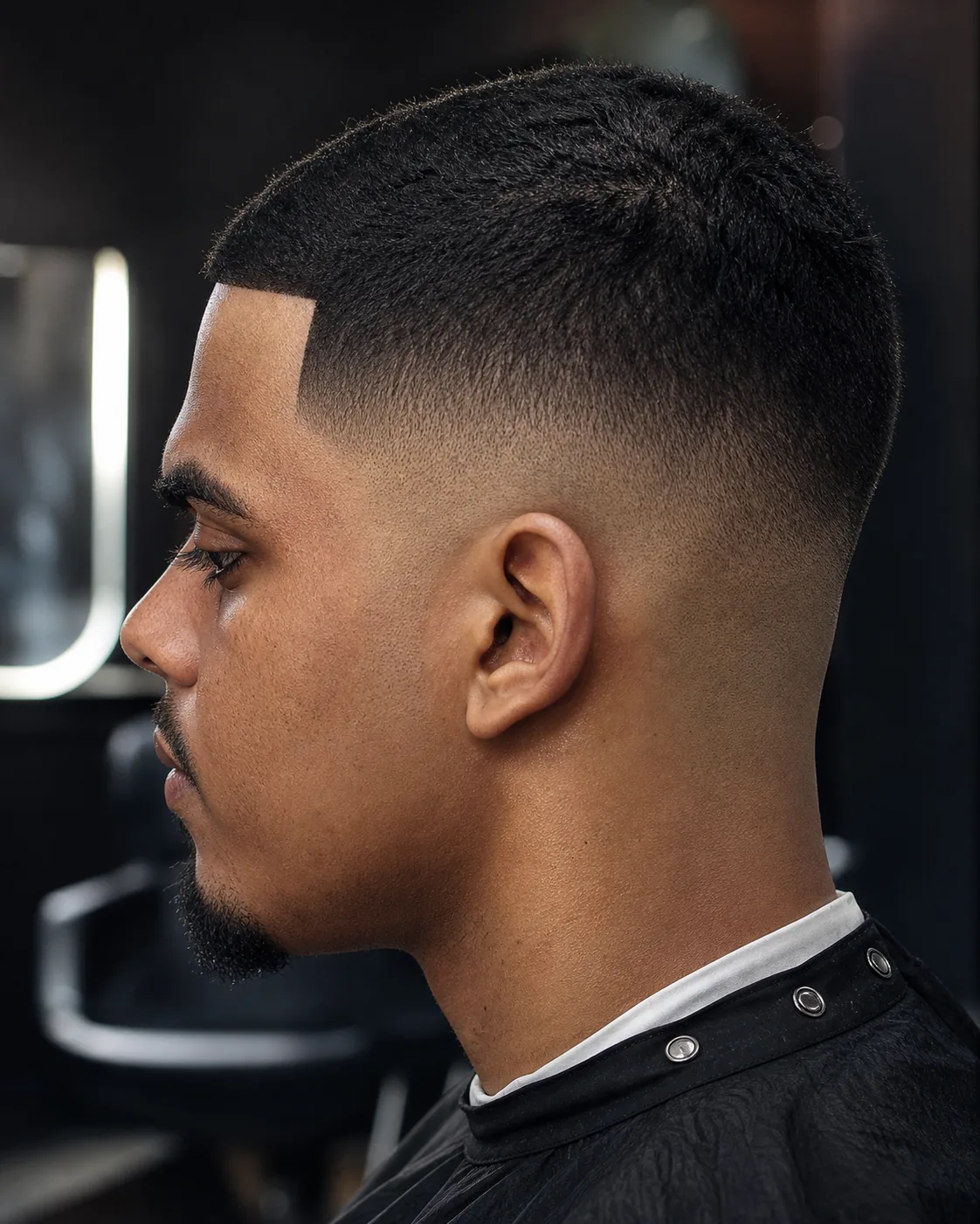 Close-up of a crisp skin fade blended cleanly into the hairline
