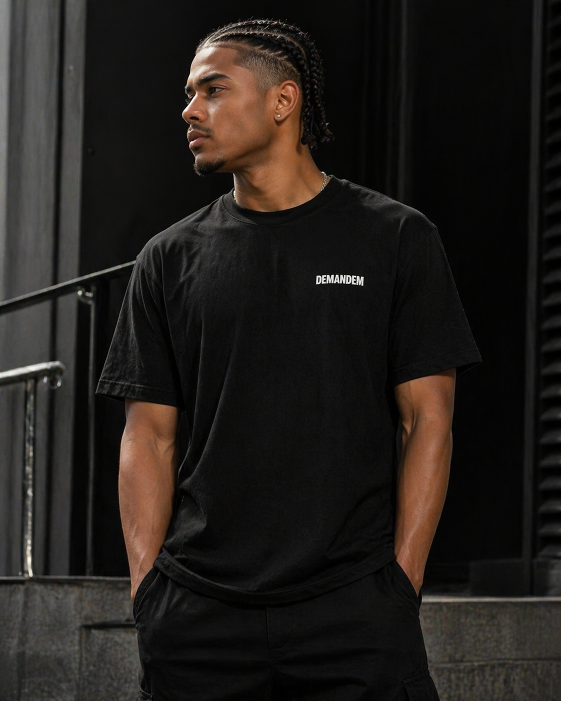 Model wearing the Demandem tee
